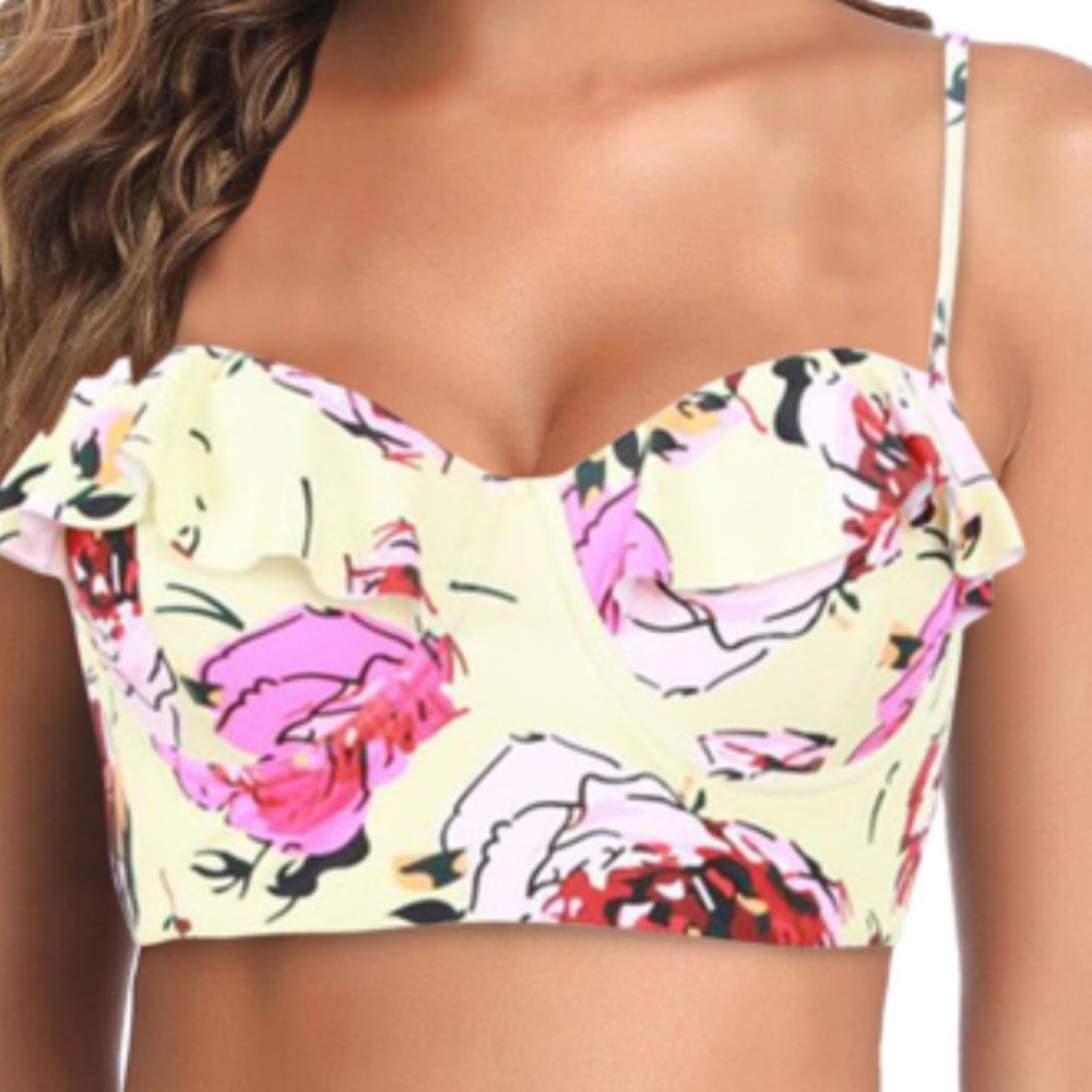 NWOT bikini floral ruffle top plus size xxl green with red roses xxxl